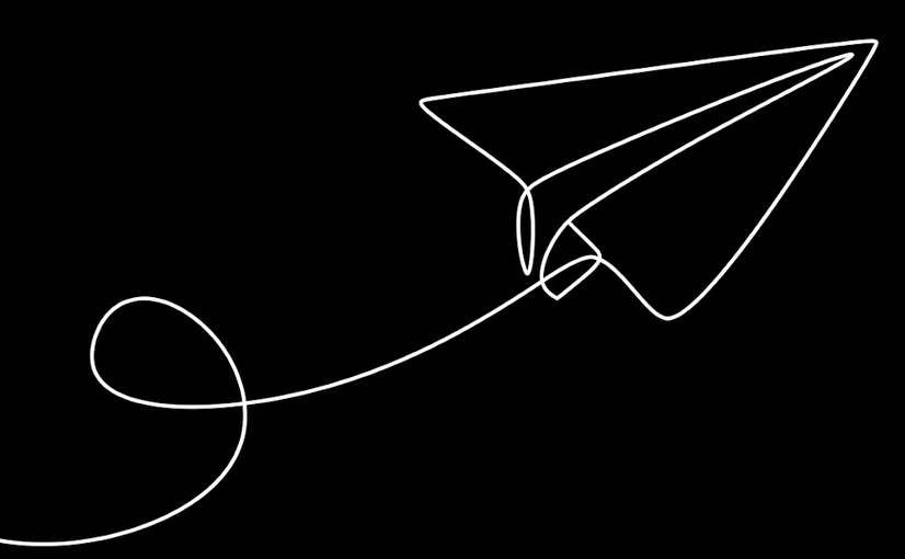 Single-line drawing of a paper airplane