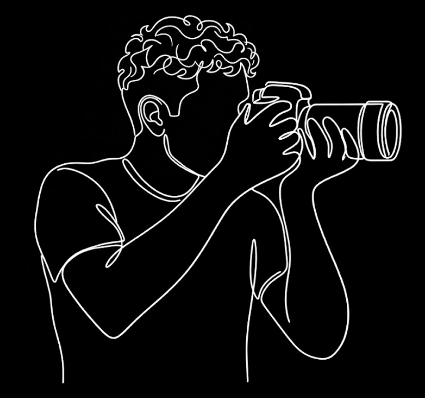 Single-line drawing of a photographer holding a camera